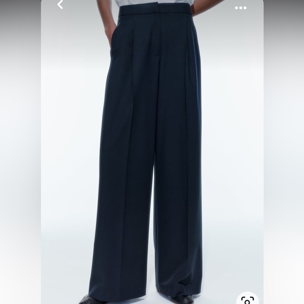 Zara Navy Blue Darted Pleated High Rise Wide-Leg Pants - Picture 1 of 10
